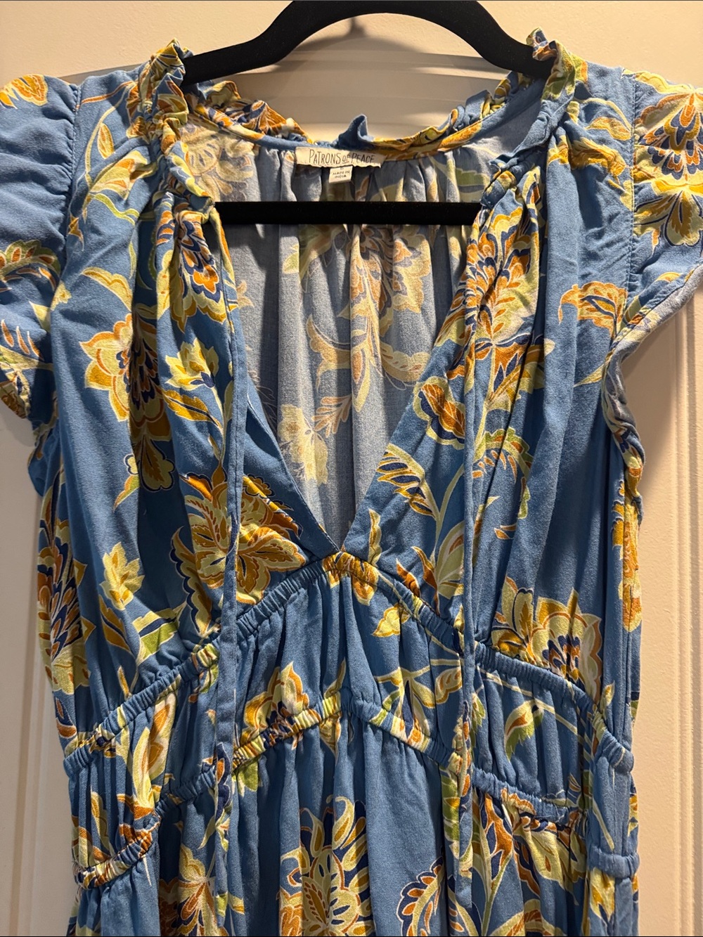 Patrons of Peace Blue Floral Maxi Dress with Yellow Bloom Print - Picture 3 of 3